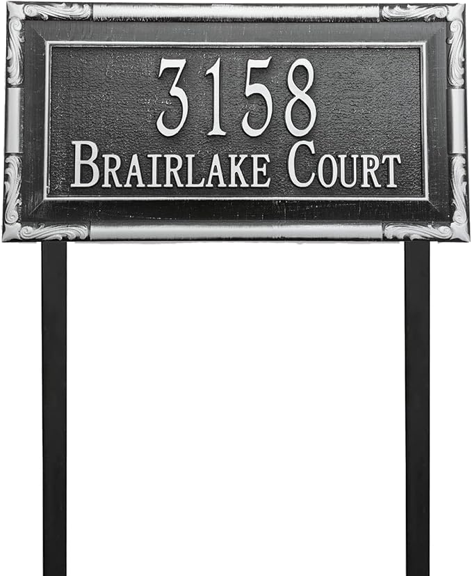 Address Sign Lawn Mounted - Custom House Number Plaque Sign with 2 Metal Stakes,House Address Numbers for Outside House,Yard,Garden,Grass,Ground,Drive Way,Lawn,4 Colors, 12''x 6''