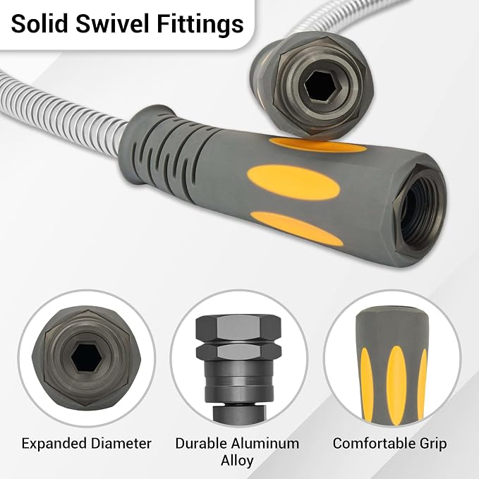 TheFitLife Flexible Metal Garden Hose - 75 FT Lightweight Stainless Steel Water Hose with Solid Fittings and Sprayer Nozzle - Leak Proof, Kink Free, Anti-rust, Large Diameter, Durable and Easy Storage