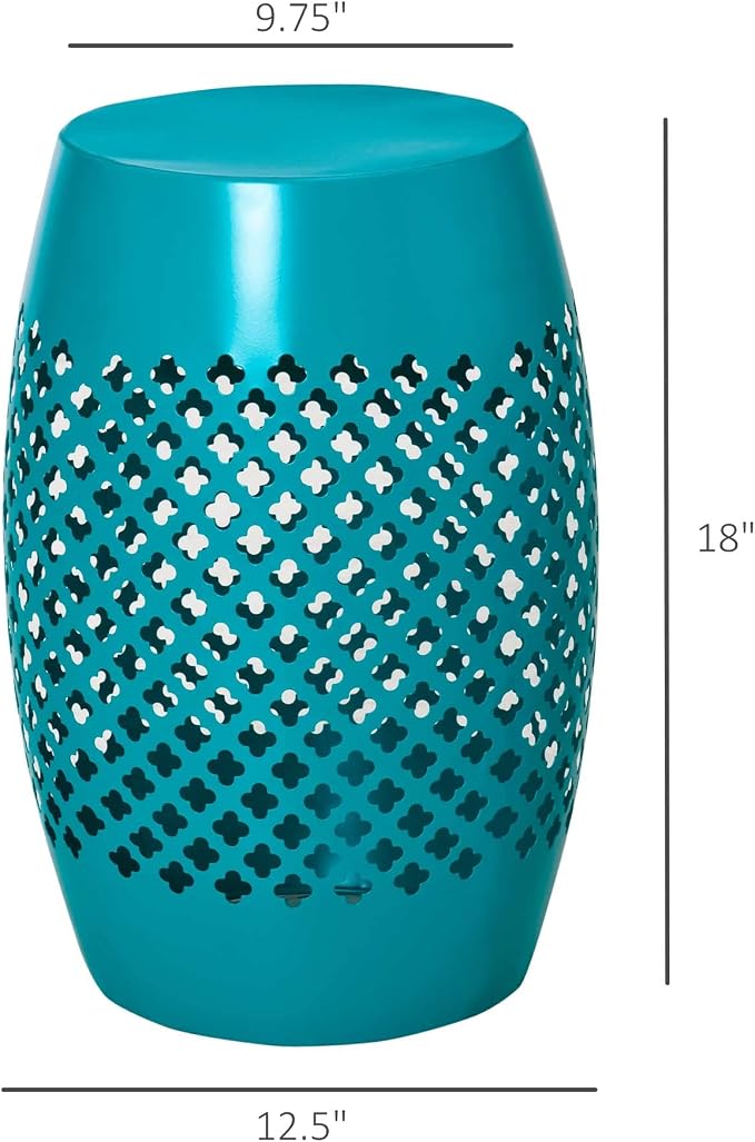 Outsunny 12" Steel Outdoor Side Table, Round Hollow Drum Patio End Table, Accent Table for Indoor and Outdoor, Blue
