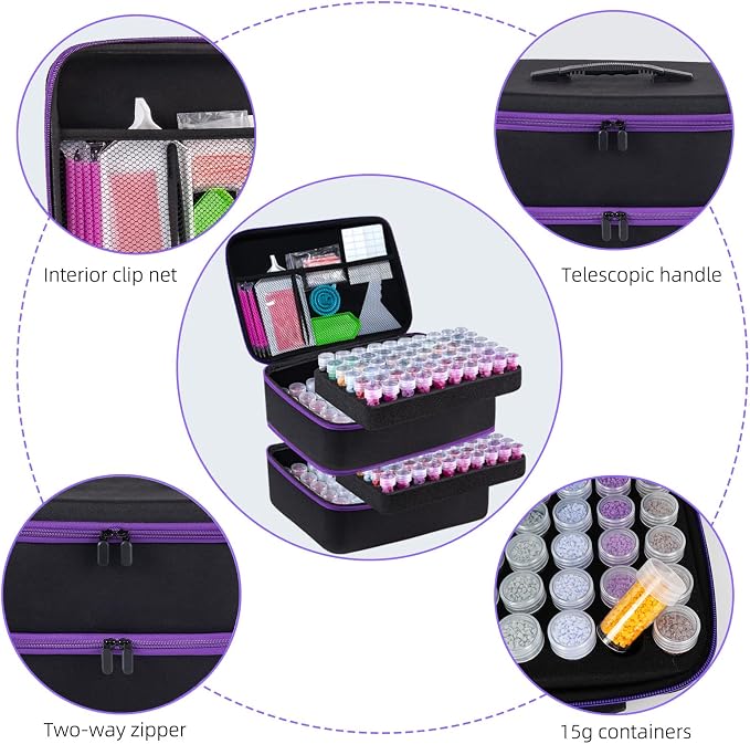 LEIYULY 240 Slots Storage Container for Diamond Art Kits with Diamond Art pens Tools and Portable Bead Storage Boxes, Diamond Art Storage Case and Diamond Art Storage Case