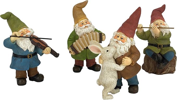 GlitZGlam Happy Gnomes Dancing Celebration! - 4- Piece Musical Garden Gnome Set for The Miniature Fairy Garden