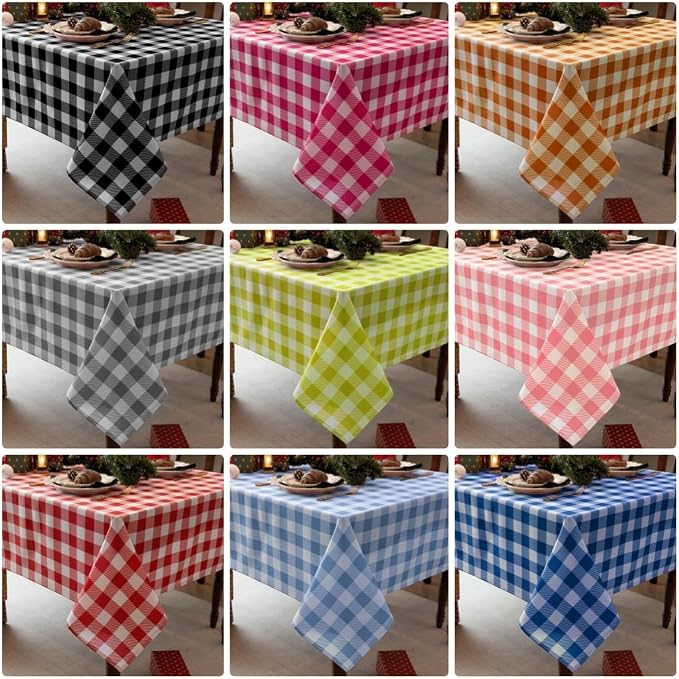 Waterproof Plaid Tablecloth Fabric - Round 58 Inch Classic Gingham Checker Table Cloth for Indoor/Outdoor Use - Buffalo Table Cover for Picnics, BBQs, and Parties