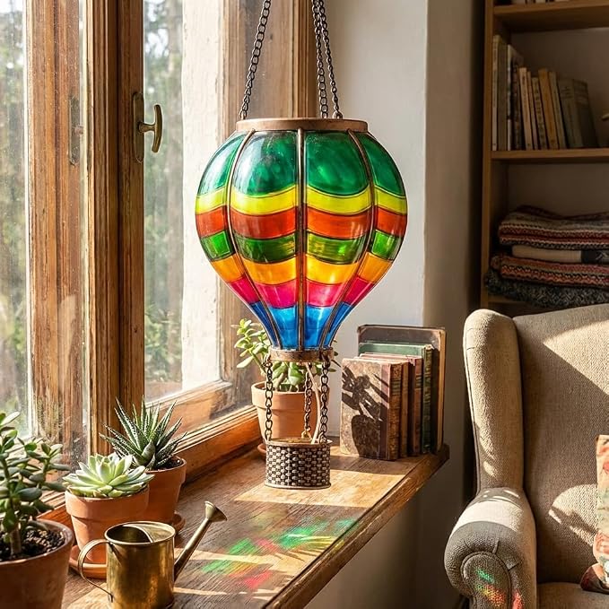 TERESA'S Collections Valentines Day Outdoor Decorations Hot Air Balloon Solar Lantern ,Hanging Flickering Flame Outdoor Lights for Garden Trees Yard, Colorful Lamp Decor for Mom Lovers