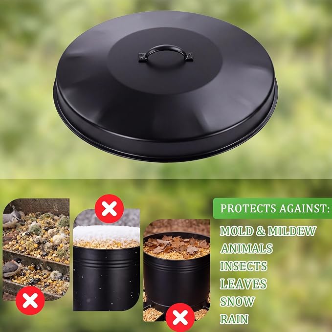 1 Pack Black 55 Gallon Drum Lid with Handle Feeder Part Steel 3 Deep Heavyweight 9 lb Heavy Duty Waterproof Dustproof for Deer Turkey Feeder Fit Most 55 Gallon Rain Barrel