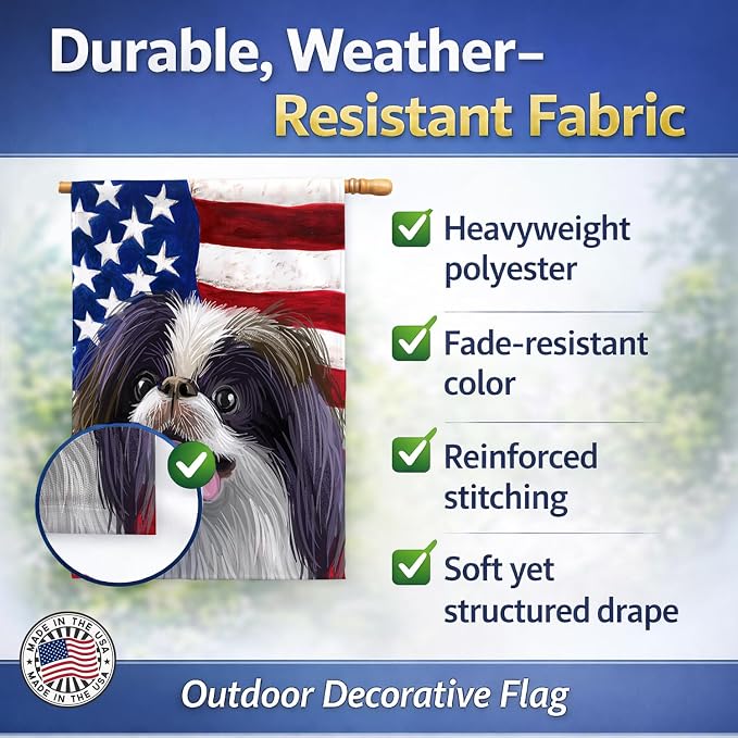 Caroline's Treasures CK6580CHF Japanese Chin American Flag House Flag Large Porch Sleeve Pole Decorative Outside Yard Banner Artwork Wall Hanging, Polyester, House Size, Multicolor