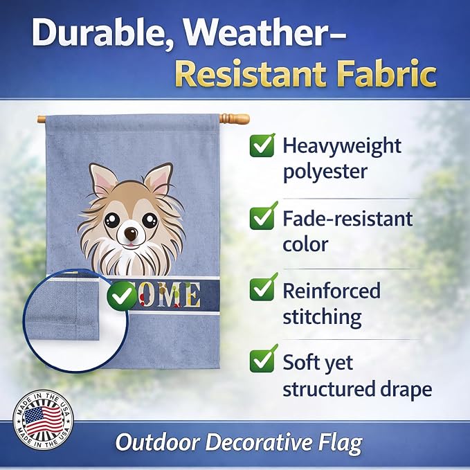 Caroline's Treasures BB1437CHF Chihuahua Welcome House Flag, Blue Large Porch Sleeve Pole Decorative Outside Yard Banner Artwork Wall Hanging, Polyester, House Size, Multicolor