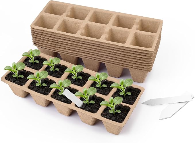 Seed Starter Trays, Biodegradable Peat Pots Planting Trays for Seedlings, Germination Trays for Vegetables, Flowers, Herbs, Indoor Outdoor Gardening (10 Packs,100 Cells)