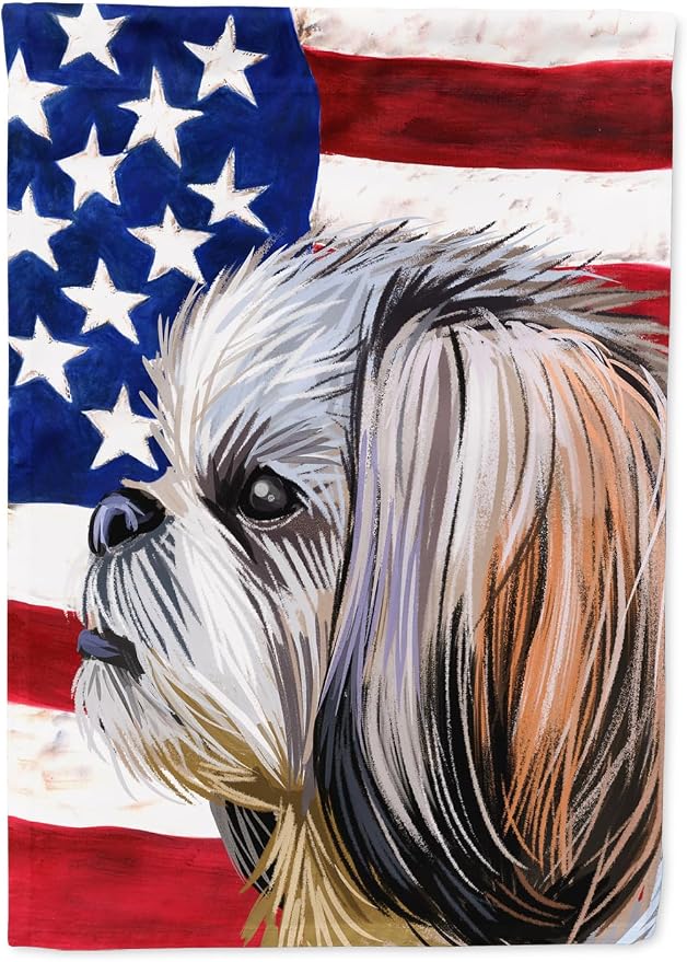 Caroline's Treasures CK6705GF Shih Tzu Dog American Flag Garden Flag Mailbox Flag Decorative Yard Flag Banner Outside Patio Artwork Yard Flower Beds, Garden Size, Multicolor