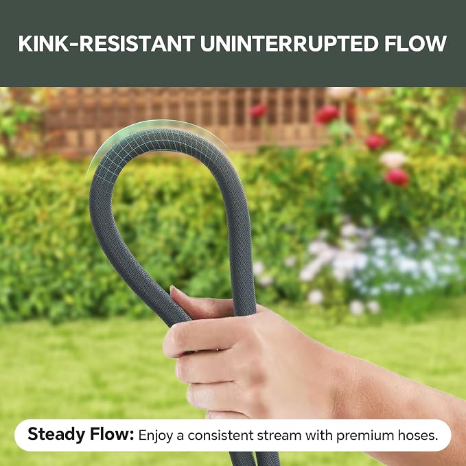 Garden Hose 50ft, Made of TPU(Not PVC), Ultra-Light & Flexible Water Hose, Non-Shrinking, Easy to Store, Drinking Water Safe Material, All-weather, Black&Gray