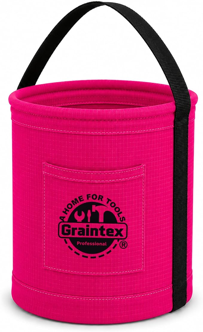 Graintex Canvas Utility Bucket 12"x15", Round Tool Bucket, Reinforced Base & Carry Handle, Ripstop Canvas, Multi-Purpose Bag for Jobsite, Gardening, Home Use, Ideal for Tool Storage Solutions
