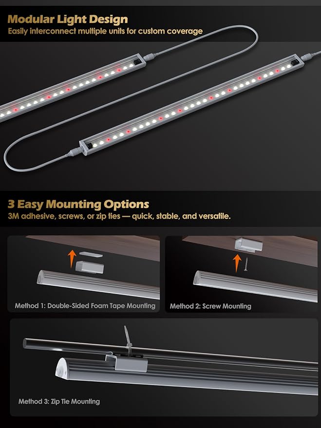 T5 Smart Grow Light for Indoor Plants,3500K Full Spectrum LED Plant Light Strips with 3/9/12H Auto Timer,Stepless Dimming,Modular Design，Plug and Play (White, 2 Pack)
