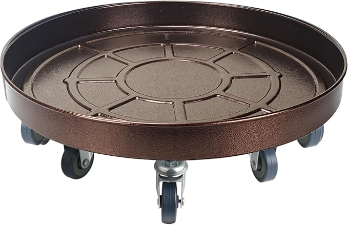 20 Inch Heavy Duty Plant Stand on Wheels, Round Plant Caddy with Wheels for Indoor & Outdoor Use, Metal Rolling Tray for Potted and Small Furniture, Copper