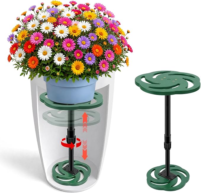 KJX Adjustable Height Plant Risers for Inside Pots, 12-21" Planter Inserts for Large Tall Taper Planters, Plastic Pot Fillers for Indoor/Outdoor Planters(6" 8" 10" Base or Top)