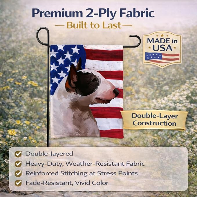 Caroline's Treasures CK6466GF Bull Terrier Miniature American Flag Garden Flag Mailbox Flag Decorative Yard Flag Banner Outside Patio Artwork Yard Flower Beds, Garden Size, Multicolor