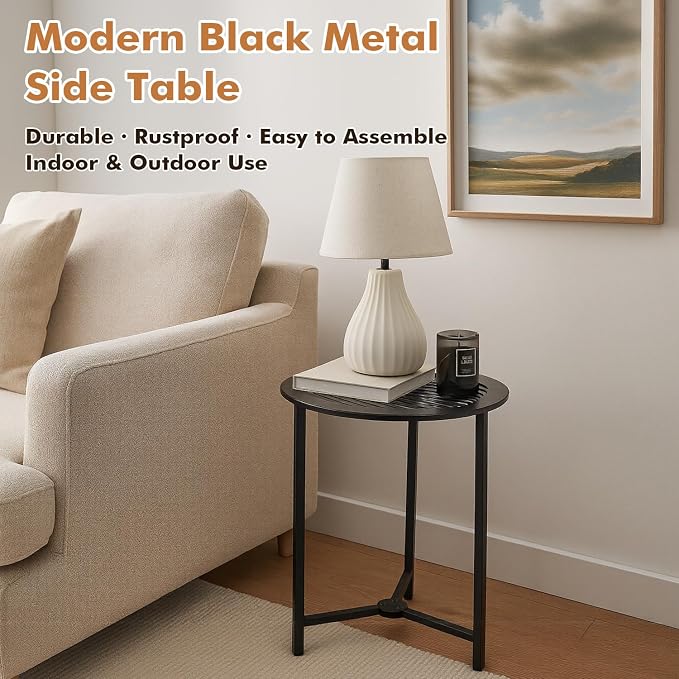 Party Zealot Set of 2 Small Round Metal Side Tables, 13-Inch Black Outdoor End Tables for Patio, Balcony, Porch or Garden – Weather-Resistant Corner Coffee Table for Small Spaces & Indoor Plant Stand