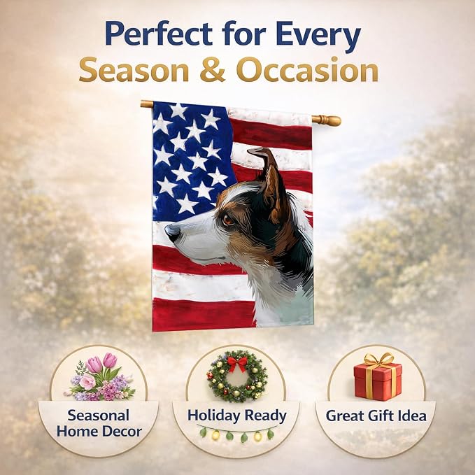 Caroline's Treasures CK6617CHF Miniature Fox Terrier Dog American Flag House Flag Large Porch Sleeve Pole Decorative Outside Yard Banner Artwork Wall Hanging, Polyester, House Size, Multicolor