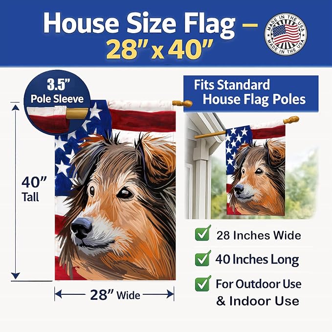 Caroline's Treasures CK6703CHF Shetland Sheepdog Dog House Flag Large Porch Sleeve Pole Decorative Outside Yard Banner Artwork Wall Hanging, Polyester, House Size, Multicolor
