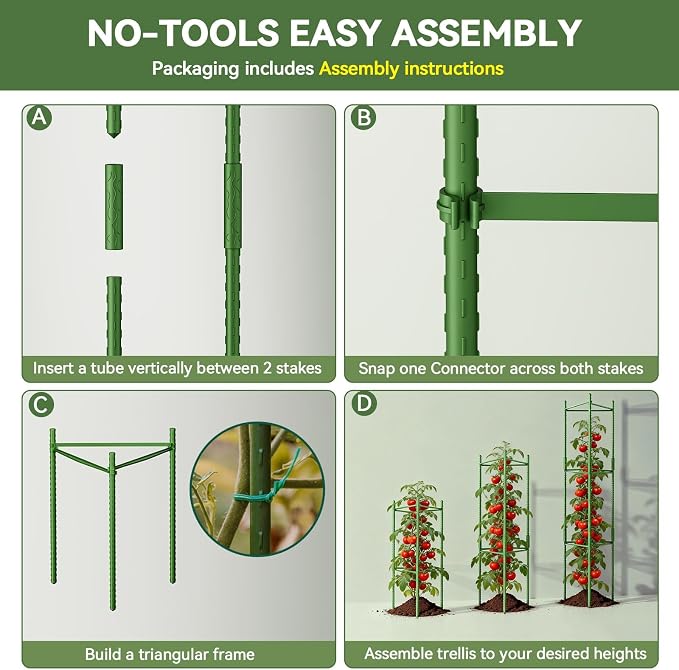 Halatool 63 Inch Tall Tomato Cages for Garden, 6 Pack Adjustable Tomato Cage, Garden Stakes Tomato Trellis for Pots, Tomato Plant Support for Raised Garden Bed &Vegetables Flowers