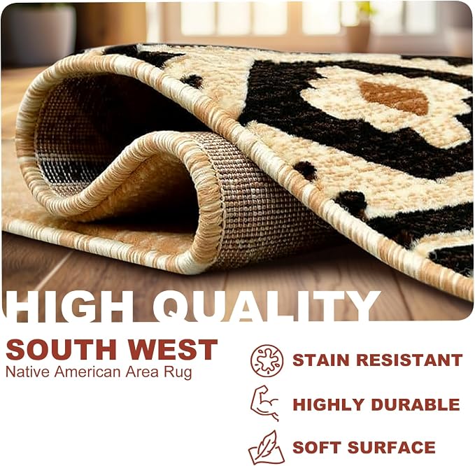 YHSF Southwestern Area Rug - Anti Static & Washable - Berber, 2 ft x 7 ft | Soft Native American Tribal Floor Rugs for Living Room, Bedroom, Hallways, and More - Easy-to-Clean Home Decors