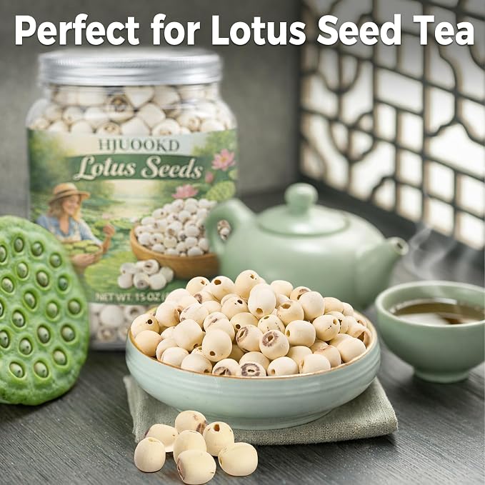 15oz Natural Dried Lotus Seeds, 425g Pure White Lotus Seed, Peeled & De-cored, Perfect for Herbal Tea, Porridge, Soup, Cooking & Baking