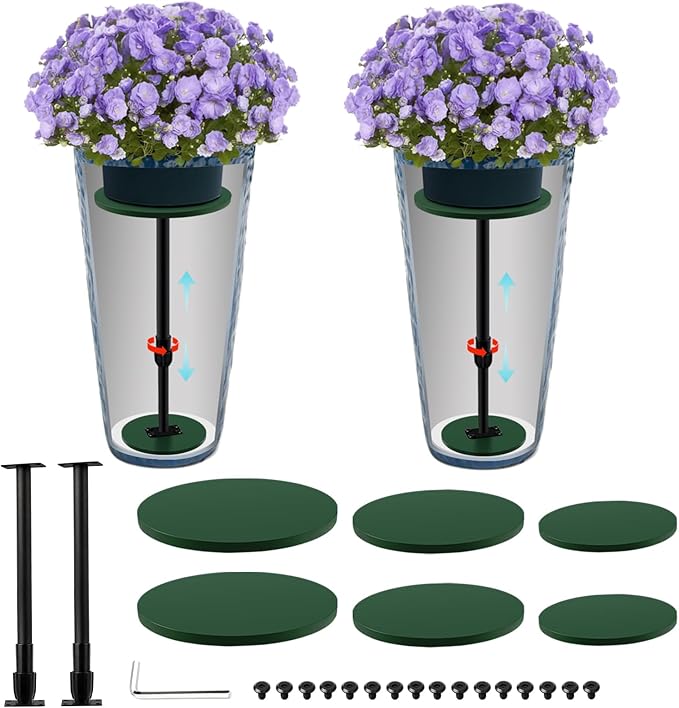Axcoix 2 Pack Adjustable Height Plant Risers for Inside Pots, 17.5-30" Wooden Planter Inserts for Large Pots Sturdy Support, Pot Fillers for Tall Square Round Taper Planters (6" 8" 10" Base or Top)