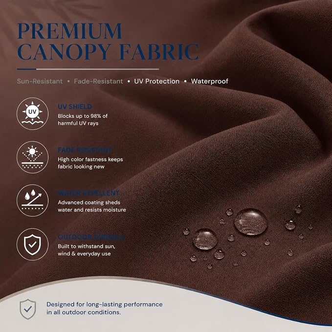 10ft Patio Umbrella, 3-Tier Vented Outdoor Table Umbrella with 8 Sturdy Fiberglass Ribs, Windproof Market Umbrella with Push Button Tilt and Crank, UV Protection for Deck, Pool, Brown
