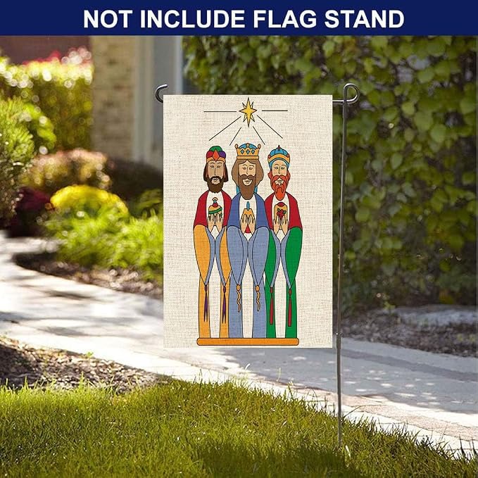 EMMTEEY Christmas Garden Flags We Three Kings Burlap 12.5X18 Small for Outside Double Sided Winter Holiday Flags for Decoration