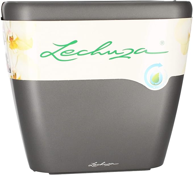 Lechuza Quadro LS 35 Charcoal Metallic, Self-Watering Square Planter, H13 L13.8 W13.8 in