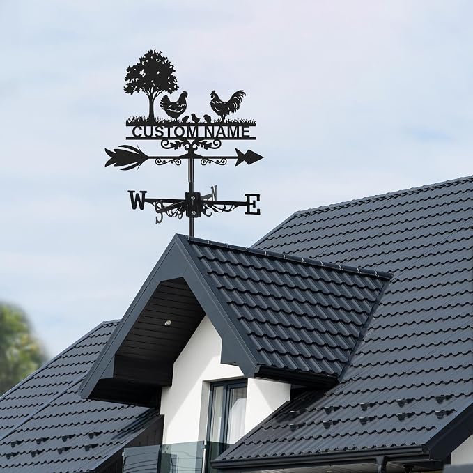 Personalized Metal Weather Vane, Custom Name Weathervane, Chicken Coop Signs, Weather Vanes for Outside, Wind Vanes for Farmhouse Yard Shed Decor, Housewarming Gifts Color09