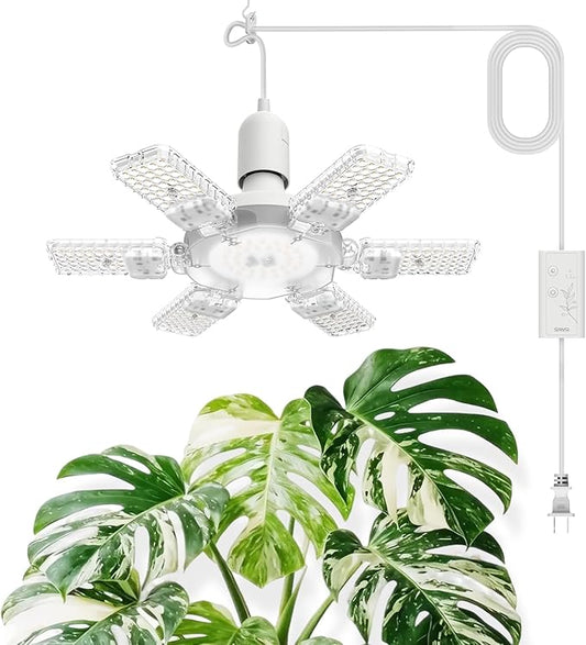 SANSI Hanging Grow Lights for Indoor Plants, 60W Hanging Plant Light with Timer, Adjustable 6-Panels, Full Spectrum, 4700LM, 4000K Daylight, Pendant Grow Light, 16.4FT Power Cord for Tall Large Plants
