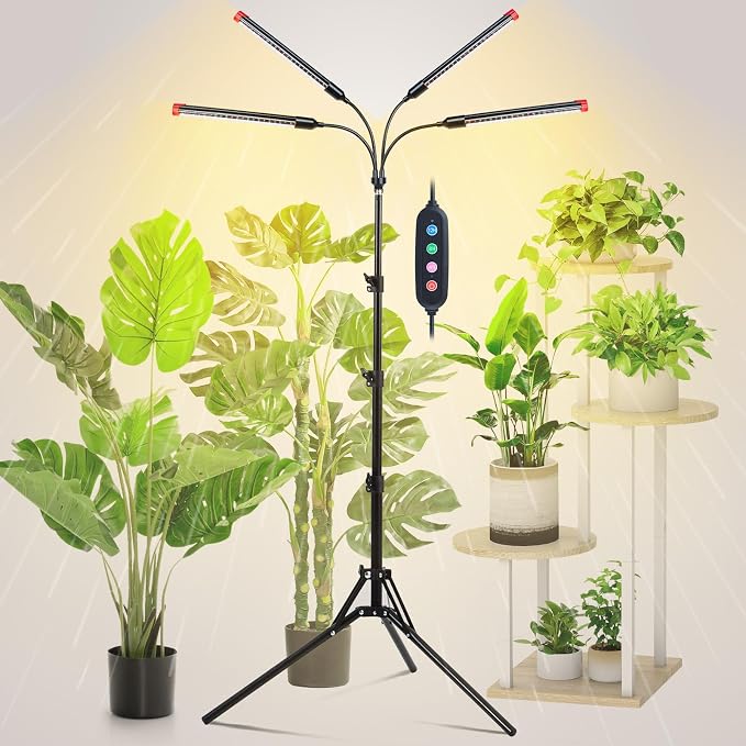 4Head Grow Light with Stand, Grow Lights for Indoor Tall Plants, Bonsai Tree, 4/8/12/16/20H Timer, 36 Watt Power Draw, NO Need Adapter, Bright and Big Coverage, Best Gift for Plants Lover