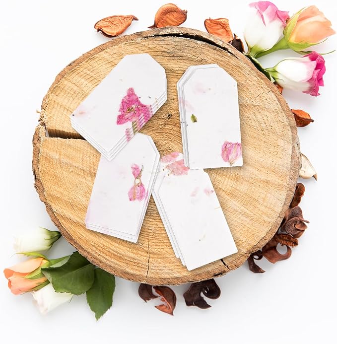 50Pcs Plantable Pink Seed Paper Tags with Wildflower Seeds, Writable & Plantable Present for Moms, Plant Lover, Teachers, Ideal for Weddings, Baby Shower Favors, Memorial, & Celebrations