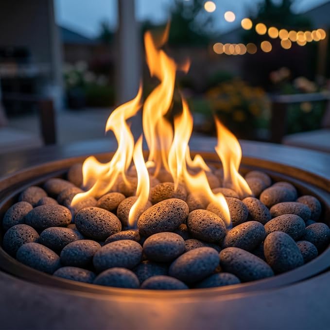 Midwest Hearth Natural Tumbled Lava Stones for Gas Fire Pit and Fireplace | Large (2"–3") | Smooth Round Volcanic Rock | 10 Lbs