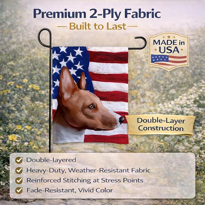 Caroline's Treasures CK6417GF Basenji American Flag Garden Flag Mailbox Flag Decorative Yard Flag Banner Outside Patio Artwork Yard Flower Beds, Garden Size, Multicolor