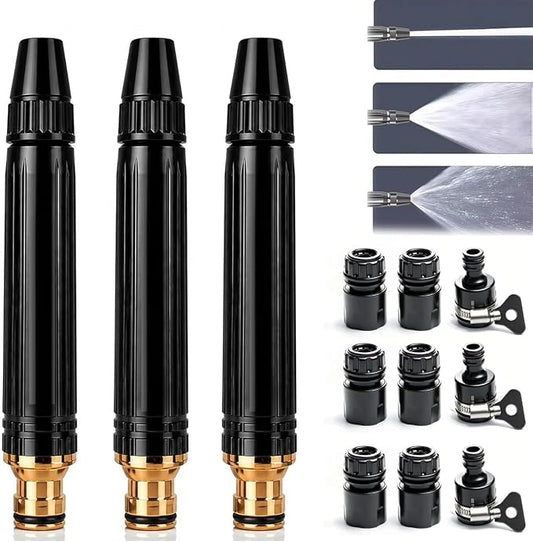 Home High Pressure Water Gun, Adjustable Metal Garden Hose Nozzle with Leak-Proof Connector, Heavy Duty Water Sprayer for Car Washing, Plant Watering, Patio, Floor and Outdoor Cleaning (3Pcs)