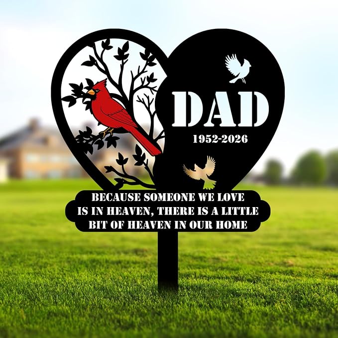 Personalized Cardinal Garden Sign with Stakes, Custom Yard Decor Outdoor, Memorial Gift for Mom/Dad, Garden Plaque Sympathy Gifts, loss loved Ones Cardinal Sign