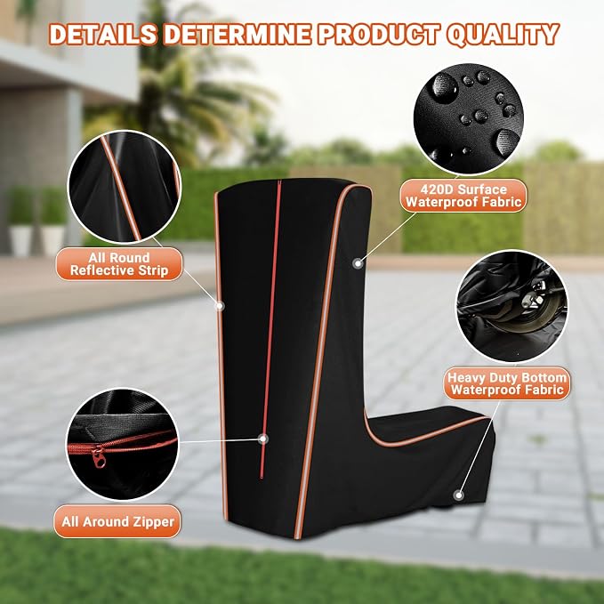 Electric Scooter Cover, 360° Full Coverage, 45" L x 24" W x 47" H | Universal Outdoor Waterproof E-Scooter Storage Cover, Dustproof Sun Protection, Fit 300W to 800W E-Scooters, All Season