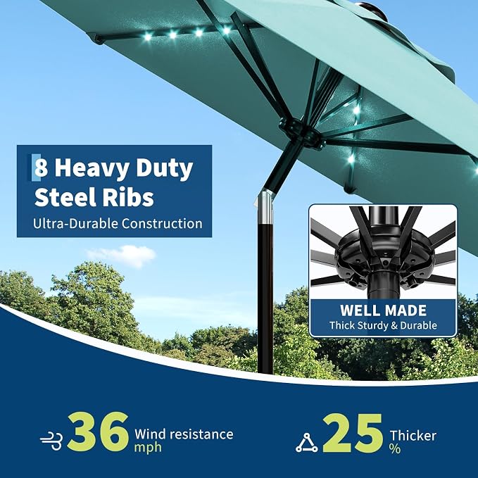 Patio Umbrella with Solar Lights, Outdoor Table Umbrella with 8 Durable Ribs, Tilt & Crank Mechanism, Water & UV Protection Sun Shade Umbrella for Garden, Poolside, Backyard (Yellow, 10 FT)