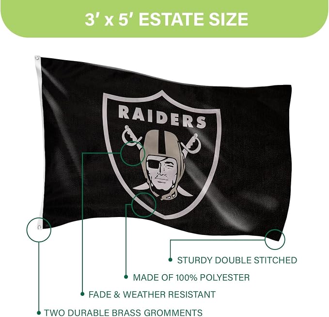Team Sports America NFL Las Vegas Raiders 3 x 5 Outdoor Durable Flag with Grommets | Heavy Duty Flag & Banner for Outdoor Garden Patio | Indoor Wall Decor Flag | Works with Flag Poles for House