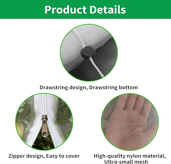 KEOHOLI Large 2 Packs Fruit Tree Netting Bags with Zipper and Drawstring, Insect Bird Barrier Netting Plant Covers for Fruit Vegetable Trees, Bushes,Flower in Garden (10 * 10ft)