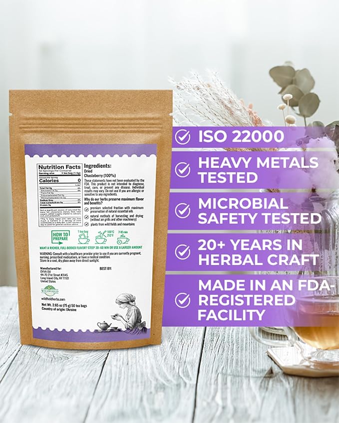 50 Bags Chaste Tree Berry Сhasteberry Tea Vitex Tea Herb (Vitex Agnus-Castus) - 50 Count 2 g Bags Chaste Tree Berry Herbal Vitex Sauzgatillo