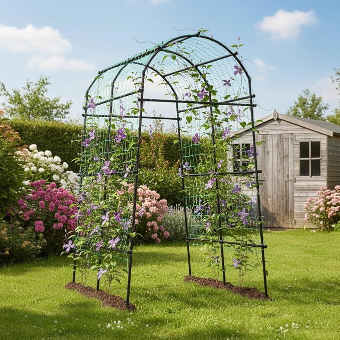 Giantex Garden Arch Trellis for Climbing Plants, 7.5 FT Heavy-Duty Cucumber Trellis with PE-Coated Steel Frame, Rust-Resistant Archway for Raised Bed, Outdoor Vegetable & Vine Support