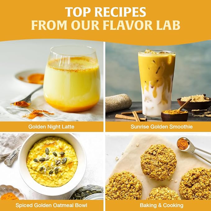 HANDPICK Golden Milk Powder with Turmeric - (7oz, 80 servings) Instant Latte Mix | Blend of Ginger, Black Pepper and Curcumin (Packaging may vary)