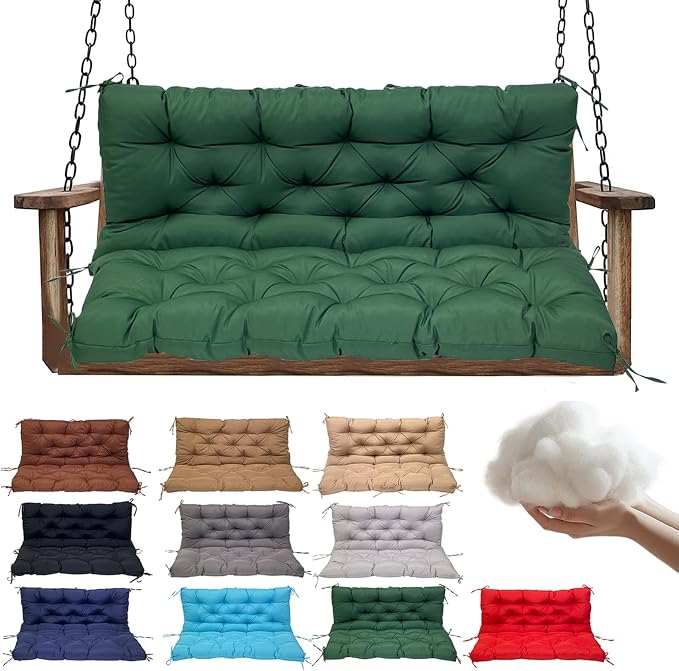 Swing Replacement Cushions for Outdoor: 2-3 Seater Waterproof Porch Bench Cushion with Backrest and Ties - 4" Thick Swing Cushion for Garden Patio Backyard Loveseat