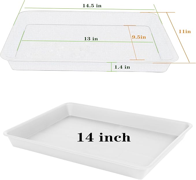 VUWEZ 2 Pack Plant Saucer, Nursery Trays, Heavy Sturdy Seed Starting Tray for Indoors No Holes, Starter Growing Tray (17.5"x10.6", Creamy White)