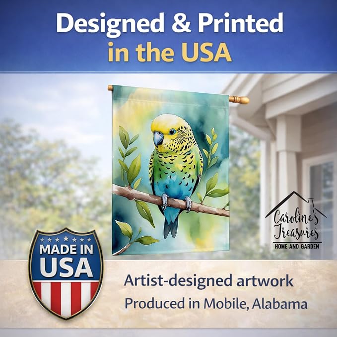 Caroline's Treasures Budgerigar House Flag Large Porch Sleeve Pole Decorative Outside Yard Banner Artwork Wall Hanging, Polyester, House Size, Multicolor