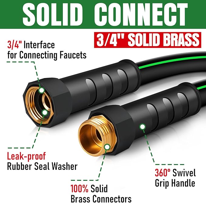 Heavy Duty Garden Hose 50ft, NON-EXPANDABLE Flexible Water Hose, Kink Resistant Lightweight Hybrid Hose, Leakproof Hose Male to Female Fittings