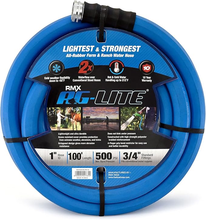AG-LITE BSALONE100 1" x 100' Hot/Cold Water Rubber Garden Hose, 100% Rubber, Ultra-Light, Super Strong, 500 PSI, 50F to 190F Degrees, High Strength Polyester Braided, 2x Water Flow