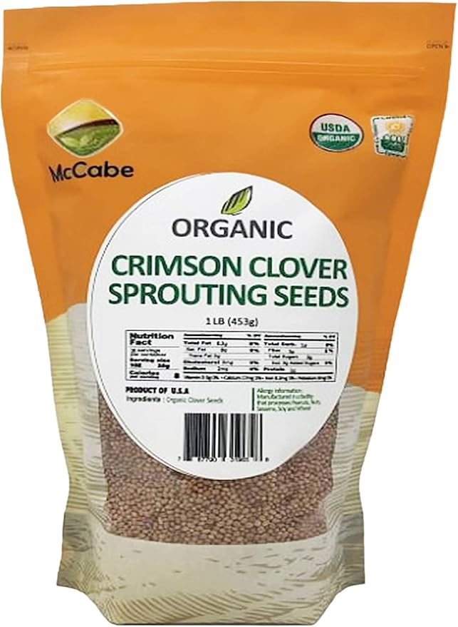 McCabe Organic Crimson Clover Sprouting Seeds - Crimson Clover Sprouting Seeds for Microgreens | Rich with Fiber & Minerals | USDA and CCOF Certified | Product of USA | 1Lbs