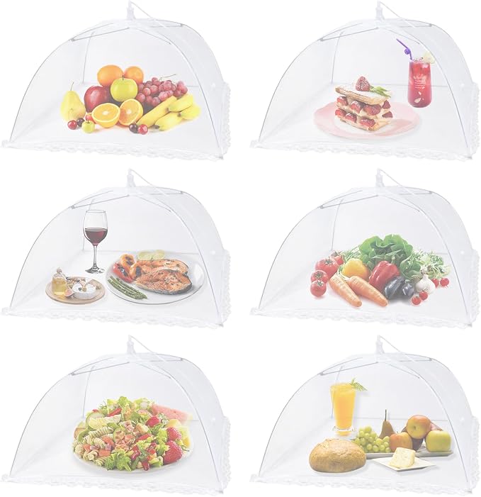 6 Pack Food Tents/Food Covers for Outdoor Mesh Screen Include 6 Standard (17"X 17") Collapsible and Reusable Mesh Food Covers for Outside, Picnic Accessories, BBQ